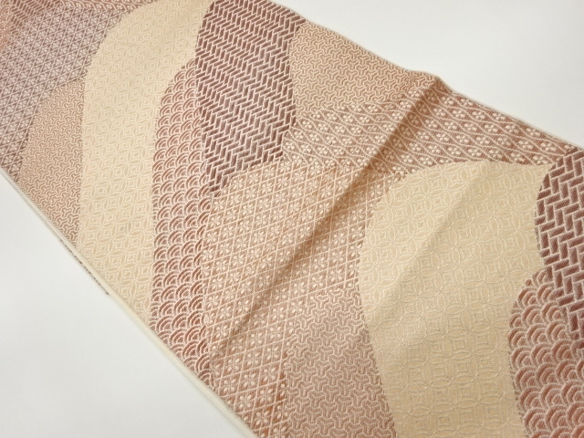 JAPANESE KIMONO / VINTAGE FUKURO OBI / WOVEN DISTANT MOUNTAINS & CLASSICAL PATTERN